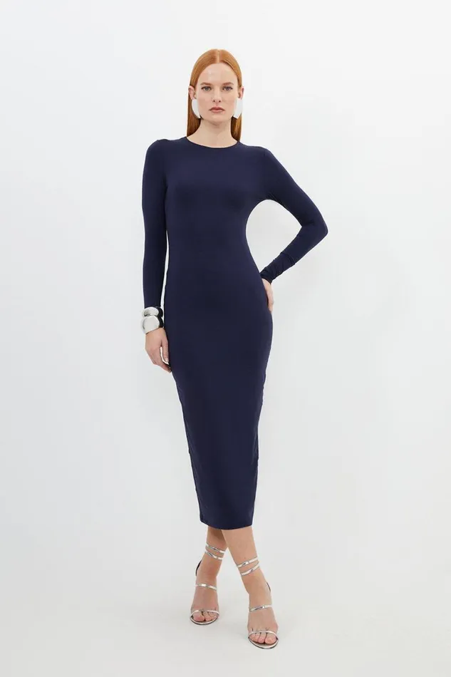 Dresses Women Karen Millen Contour Jersey Long Sleeve Midaxi Dress Navy