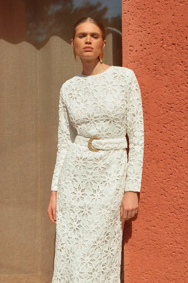 Dresses Women Karen Millen Crafted Cotton Embroidery Woven Maxi Dress White