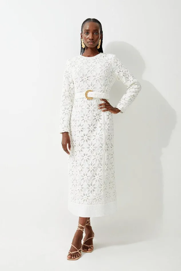 Dresses Women Karen Millen Crafted Cotton Embroidery Woven Maxi Dress White