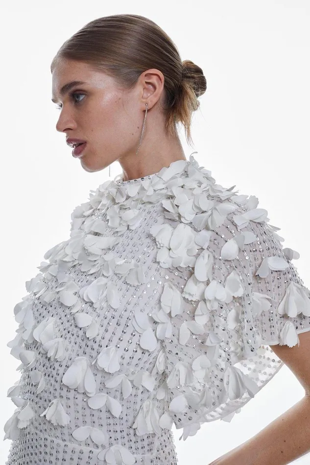 Dresses Women Karen Millen Crystal Applique Angel Sleeve Woven Midaxi Dress Ivory