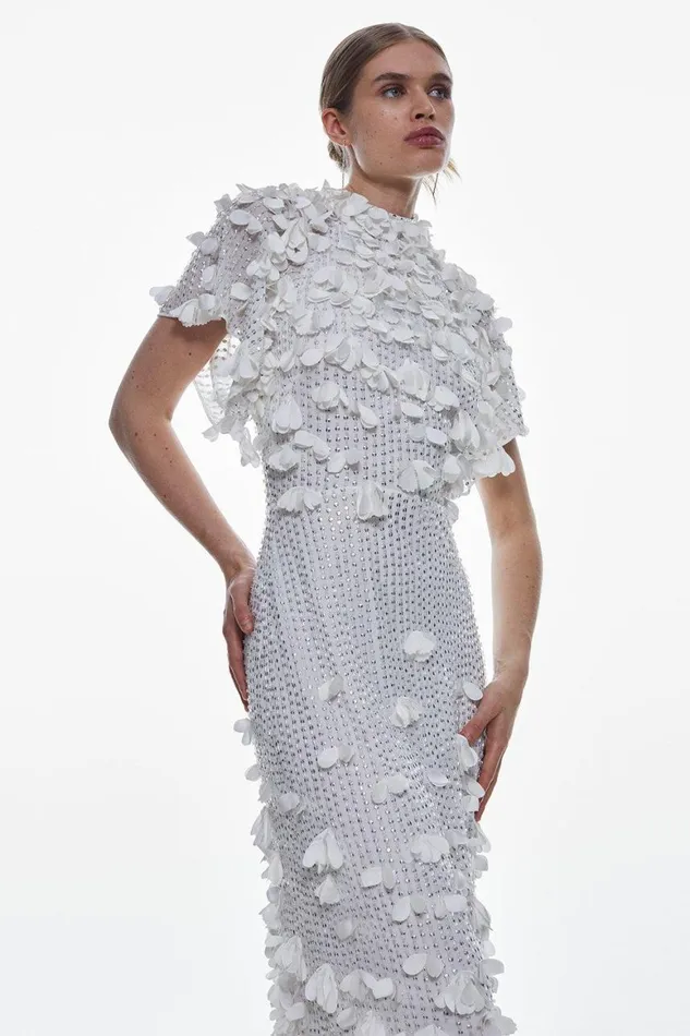 Dresses Women Karen Millen Crystal Applique Angel Sleeve Woven Midaxi Dress Ivory