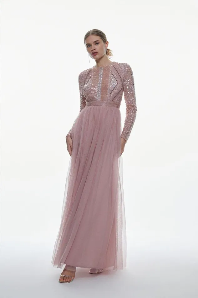 Dresses Women Karen Millen Embellished Bodice Tulle Skirt Woven Maxi Dress Mink Dresses Women Karen Millen Embellished Bodice Tulle Skirt Woven Maxi Dress Mink