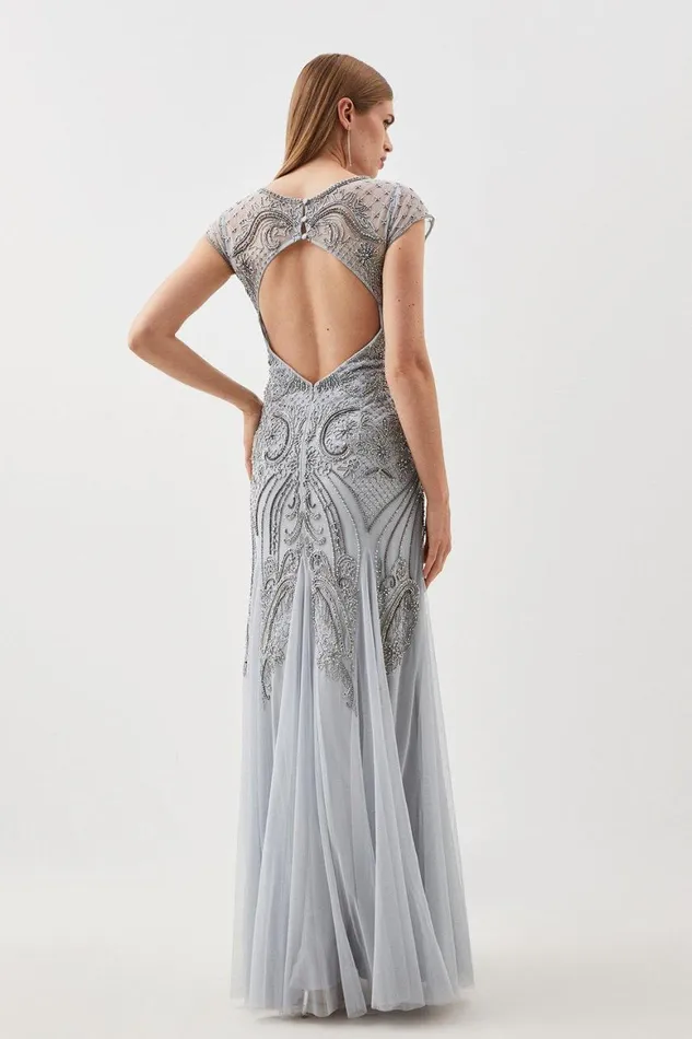 Dresses Women Karen Millen Embellished Bustier Woven Maxi Dress Blue