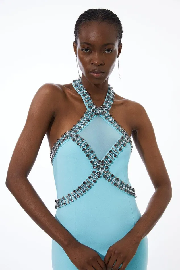 Dresses Women Karen Millen Embellished High Low Figure Form Dress Pale Blue