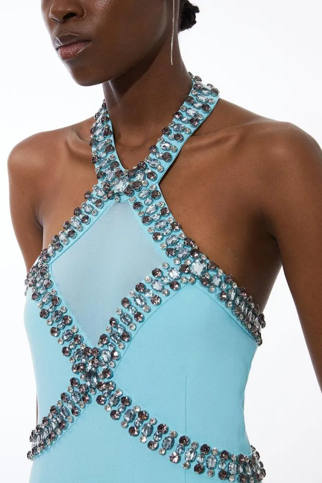 Dresses Women Karen Millen Embellished High Low Figure Form Dress Pale Blue