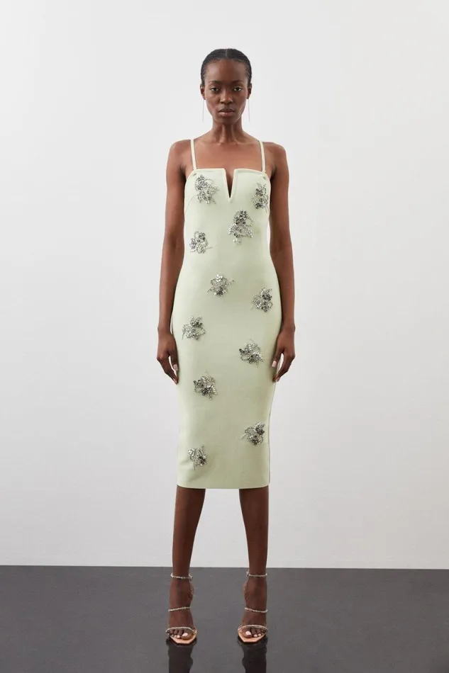 Dresses Women Karen Millen Figure Form Bandage Embellished Bandeau Knit Midi Dress Sage
