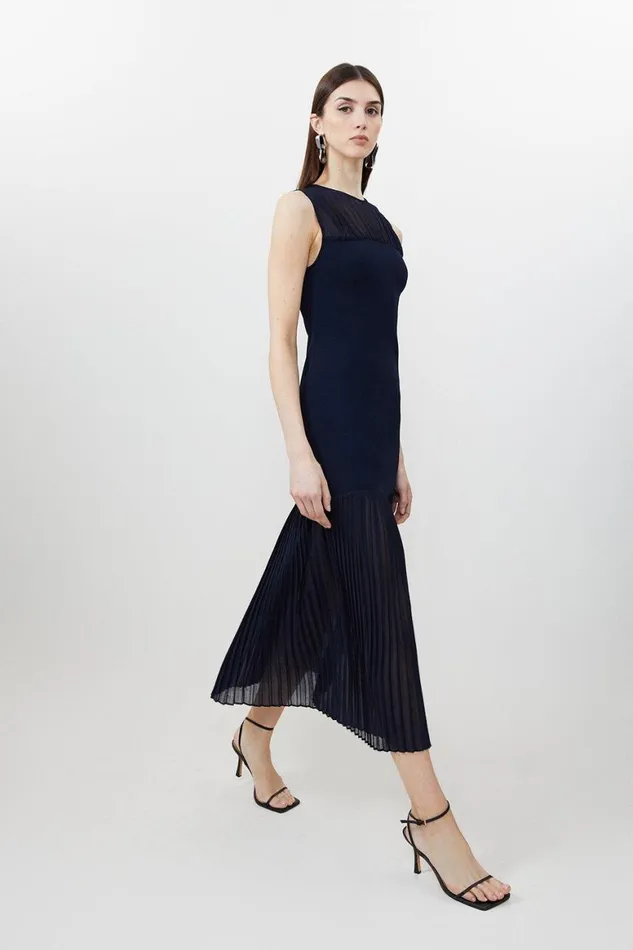 Dresses Women Karen Millen Figure Form Woven Bandage Mix Dress Navy