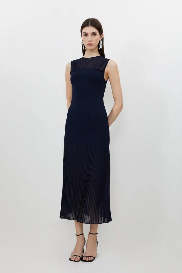 Dresses Women Karen Millen Figure Form Woven Bandage Mix Dress Navy
