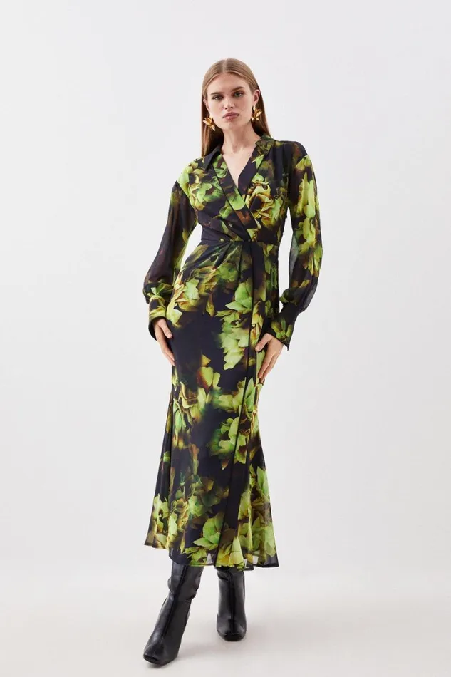 Dresses Women Karen Millen Floral Printed Georgette Woven Maxi Dress Floral
