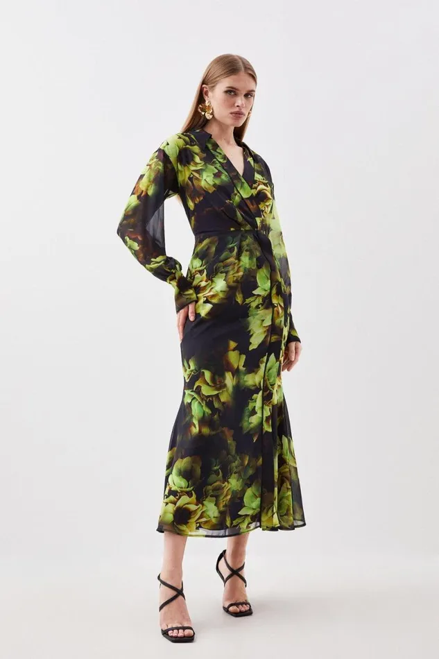 Dresses Women Karen Millen Floral Printed Georgette Woven Maxi Dress Floral