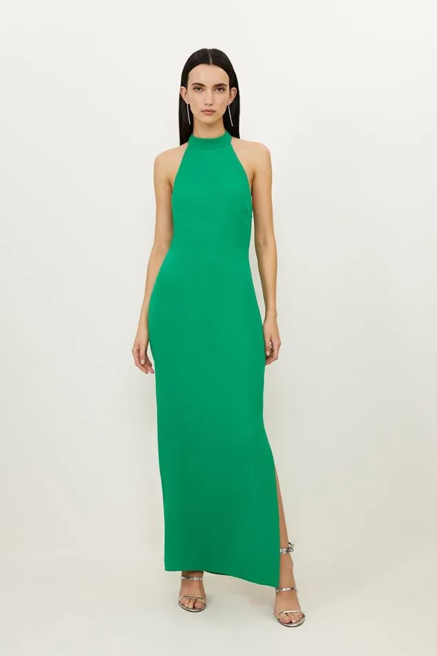 Dresses Women Karen Millen Fluid Tailored Halterneck Open Back Maxi Dress Green Dresses Women Karen Millen Fluid Tailored Halterneck Open Back Maxi Dress Green