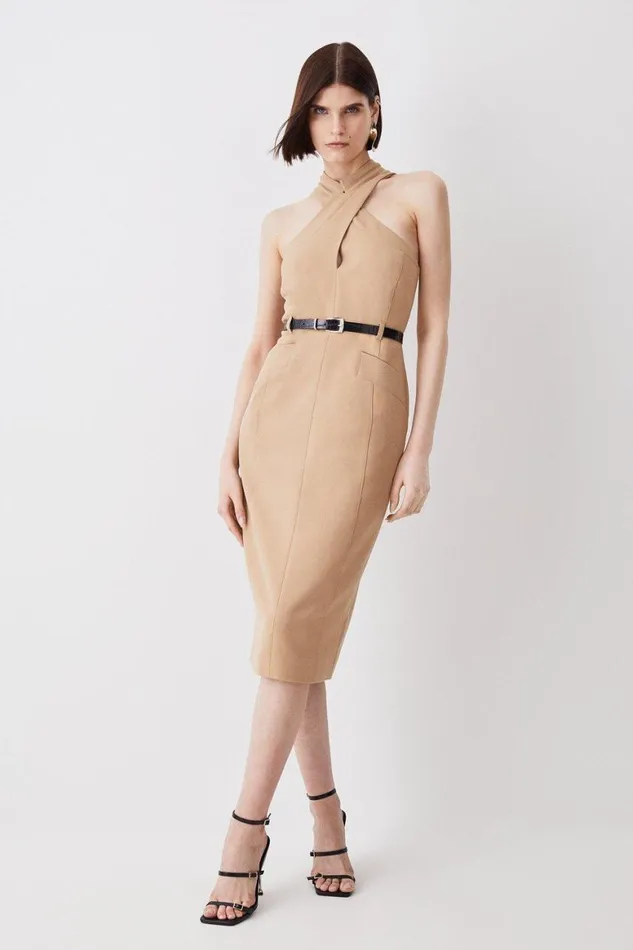 Dresses Women Karen Millen Forever Tailored Halter Neck Belted Midi Dress Camel Dresses Women Karen Millen Forever Tailored Halter Neck Belted Midi Dress Camel