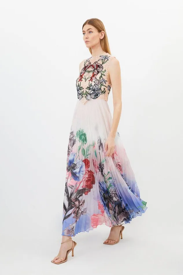 Dresses Women Karen Millen Guipure Lace Pleat Border Print Woven Maxi Dress Ivory Dresses Women Karen Millen Guipure Lace Pleat Border Print Woven Maxi Dress Ivory