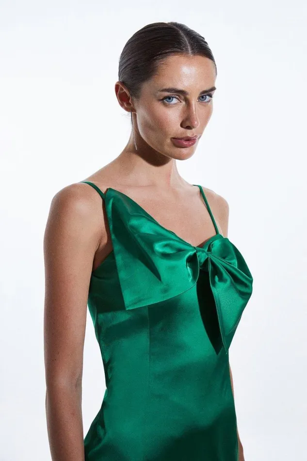 Dresses Women Karen Millen Italian Satin Statement Bow Mini Dress Green