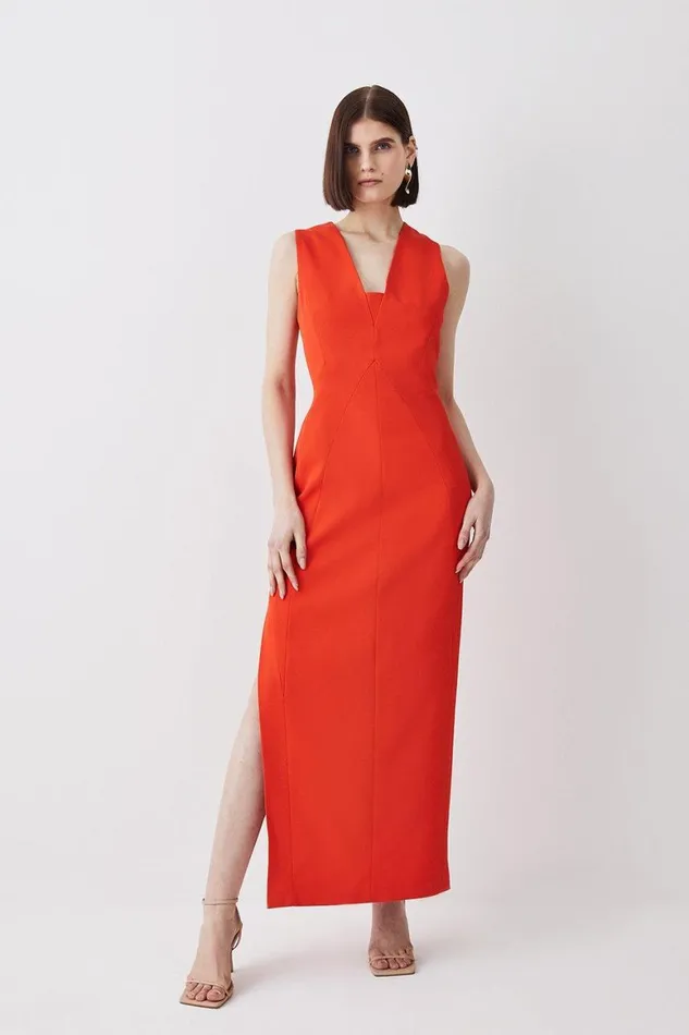 Dresses Women Karen Millen Italian Structured Rib and Satin Contrast Panel Midi Dress Red Dresses Women Karen Millen Italian Structured Rib and Satin Contrast Panel Midi Dress Red