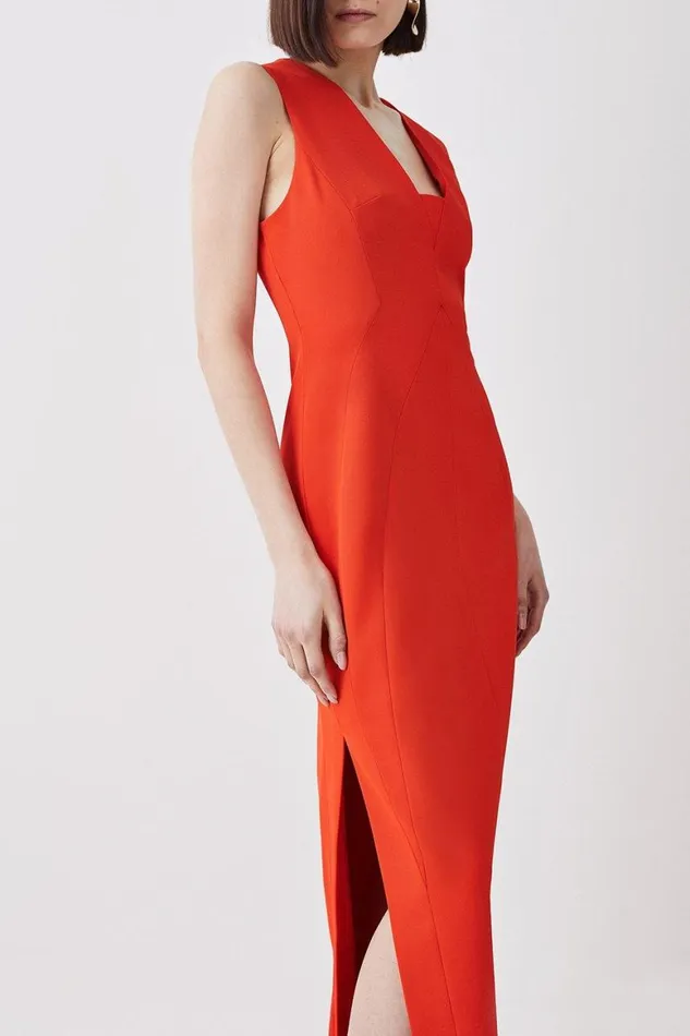 Dresses Women Karen Millen Italian Structured Rib and Satin Contrast Panel Midi Dress Red
