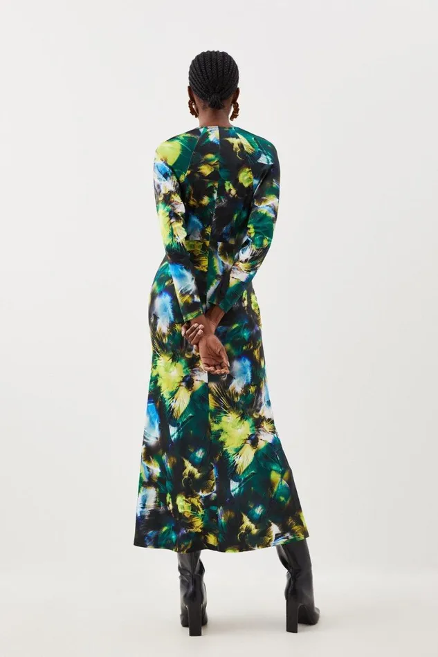Dresses Women Karen Millen Jersey Abstract Floral Print Long Sleeve Midi Dress Multi