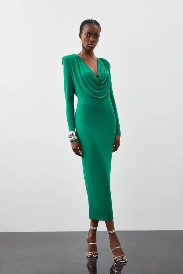 Dresses Women Karen Millen Jersey Crepe Midaxi Cowl Neck Dress Green