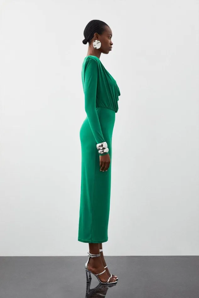 Dresses Women Karen Millen Jersey Crepe Midaxi Cowl Neck Dress Green