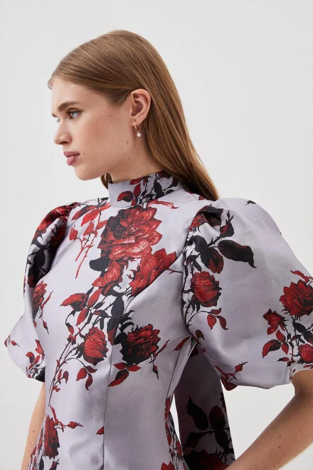 Dresses Women Karen Millen Lydia Millen Floral Jacquard Panelled Puff Sleeve Woven Mini Dress Floral