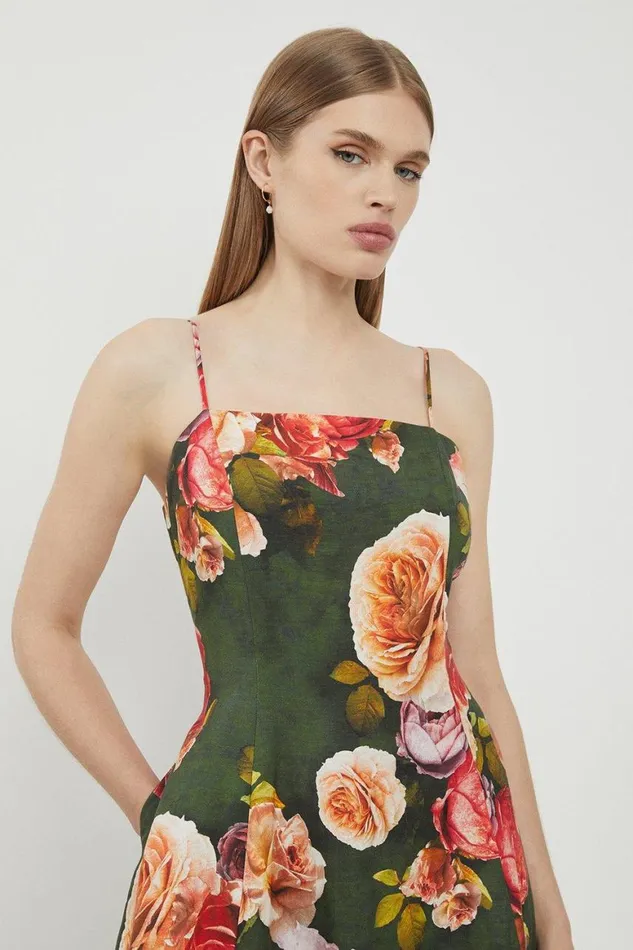 Dresses Women Karen Millen Lydia Millen Floral Printed Linen Woven Strappy Maxi Dress Floral