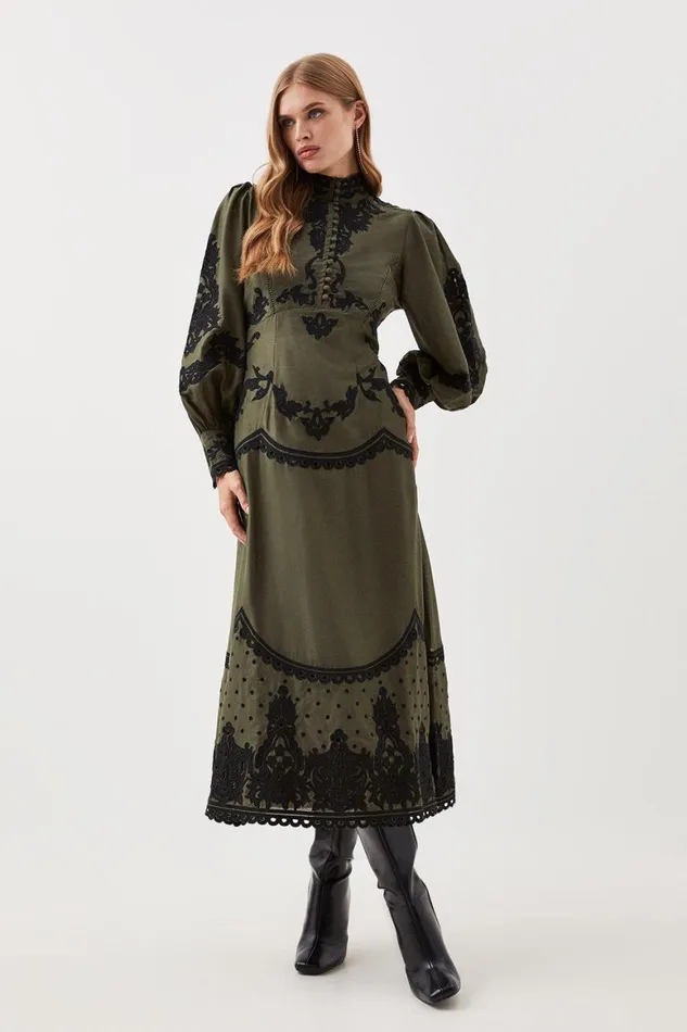 Dresses Women Karen Millen Lydia Millen Petite Cotton Cutwork Embroidered Woven Maxi Dress Khaki Dresses Women Karen Millen Lydia Millen Petite Cotton Cutwork Embroidered Woven Maxi Dress Khaki