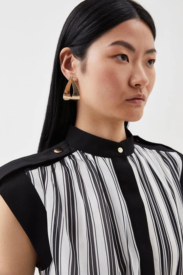 Dresses Women Karen Millen Military Striped Belted Woven Mini Dress Mono