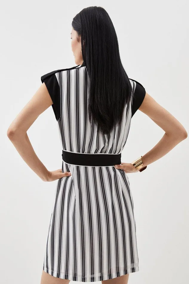 Dresses Women Karen Millen Military Striped Belted Woven Mini Dress Mono