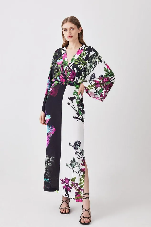 Dresses Women Karen Millen Mono Colourblock Floral Kimono Woven Midi Dress Mono Dresses Women Karen Millen Mono Colourblock Floral Kimono Woven Midi Dress Mono