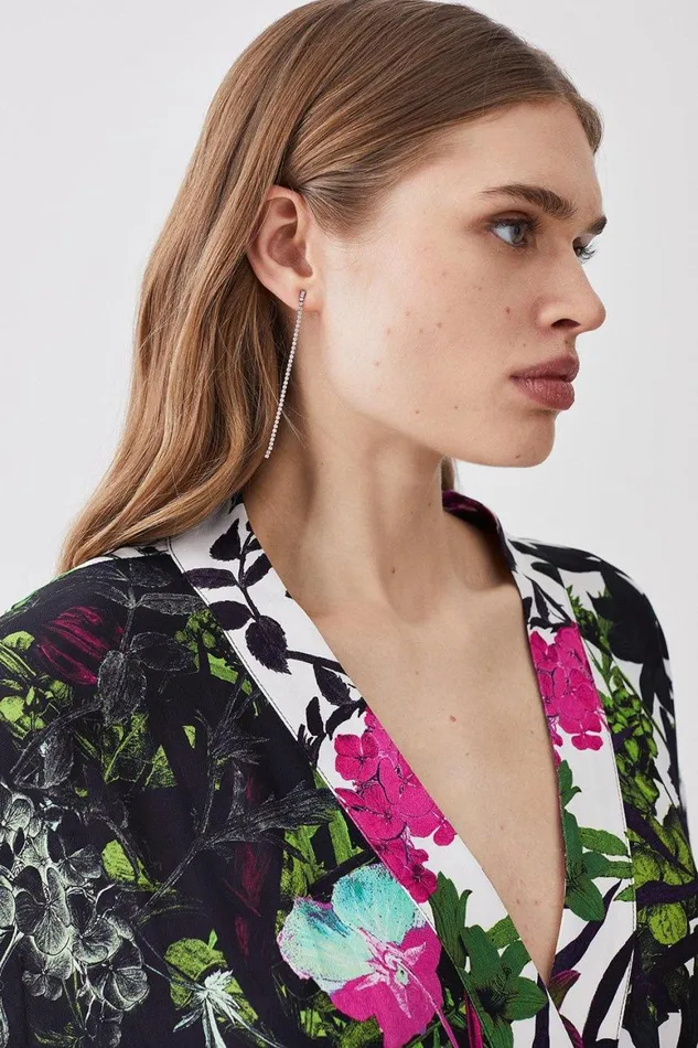 Dresses Women Karen Millen Mono Colourblock Floral Kimono Woven Midi Dress Mono