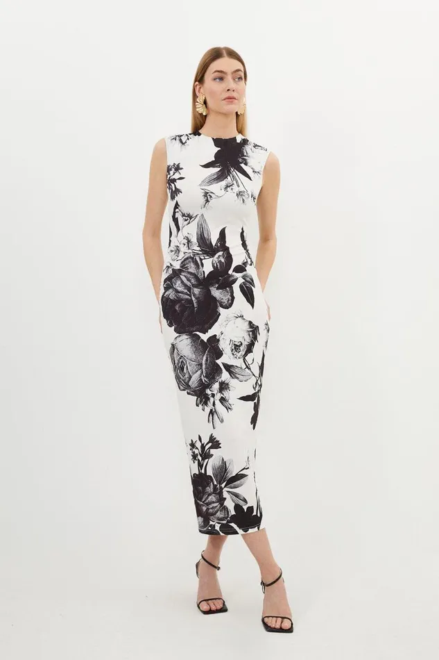 Dresses Women Karen Millen Mono Floral Jersey Sleeveless Maxi Dress Mono