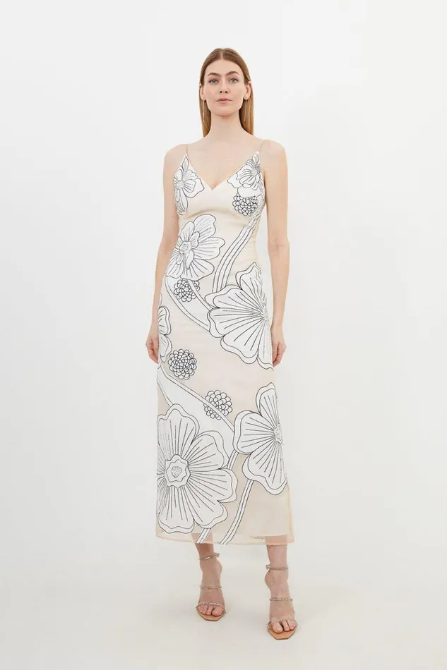 Dresses Women Karen Millen Petite Applique Organdie Satin Woven Midi Dress Blush Dresses Women Karen Millen Petite Applique Organdie Satin Woven Midi Dress Blush