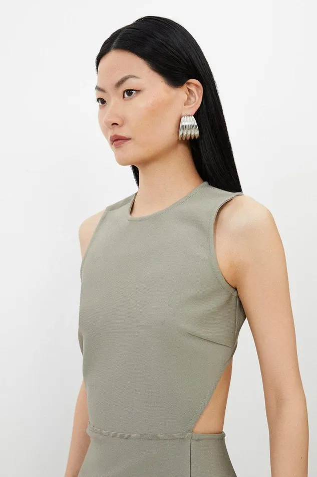Dresses Women Karen Millen Petite Figure Form Bandage Cut Out Detail Knit Mini Dress Khaki