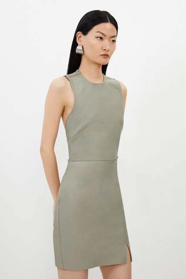 Dresses Women Karen Millen Petite Figure Form Bandage Cut Out Detail Knit Mini Dress Khaki