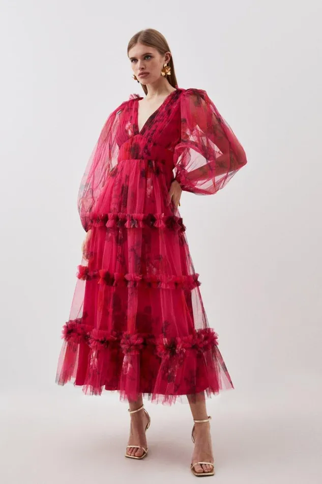 Dresses Women Karen Millen Petite Floral Tulle Plunge Woven Maxi Dress Floral Dresses Women Karen Millen Petite Floral Tulle Plunge Woven Maxi Dress Floral
