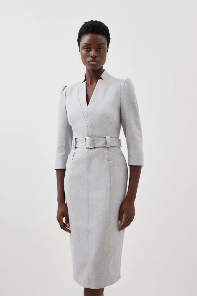 Dresses Women Karen Millen Petite Forever Belted Pencil Midi Dress Light Grey Dresses Women Karen Millen Petite Forever Belted Pencil Midi Dress Light Grey