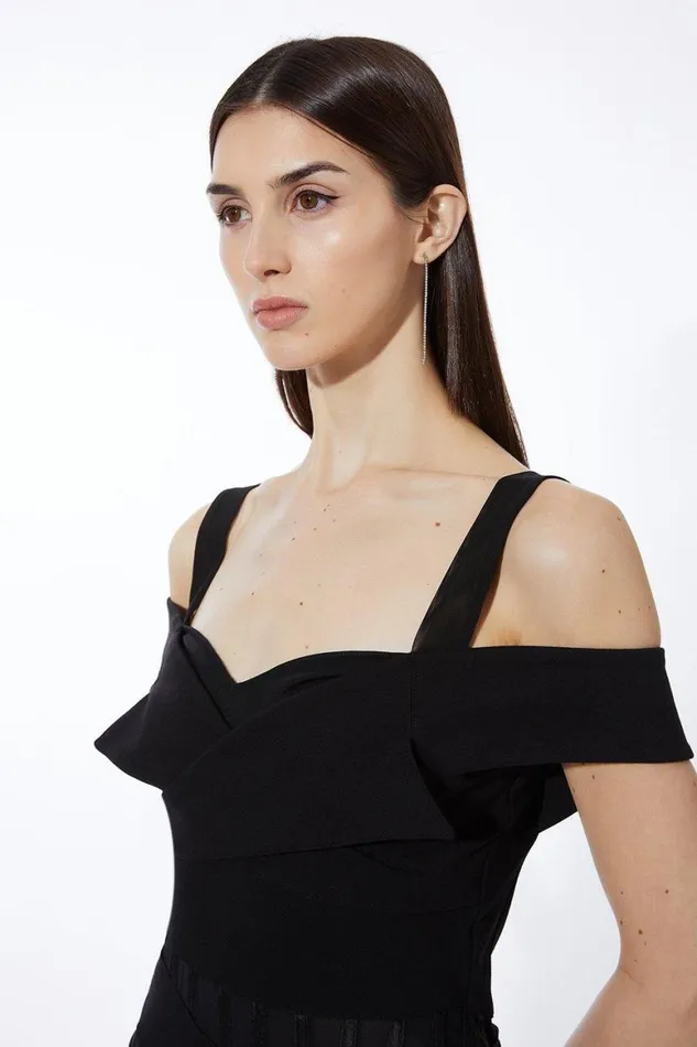 Dresses Women Karen Millen Petite Ponte And Power Mesh Jersey Maxi Dress Black