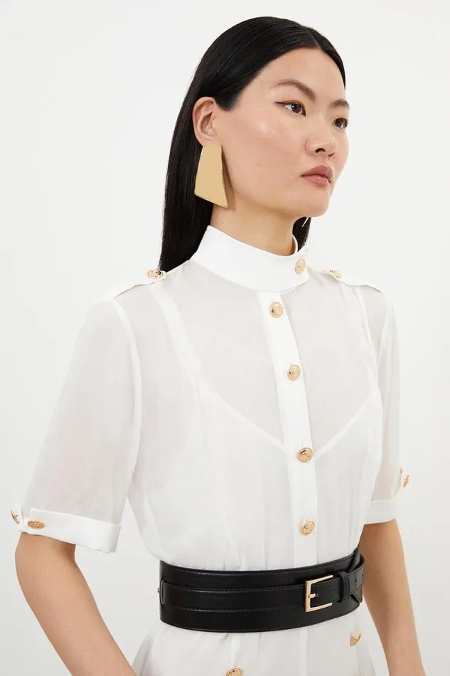 Dresses Women Karen Millen Petite Satin Viscose Georgette Woven Hardwear Midi Dress Ivory