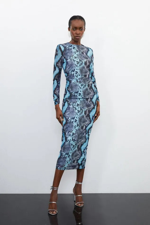 Dresses Women Karen Millen Petite Snake Print Mesh Jersey Maxi Dress Snake