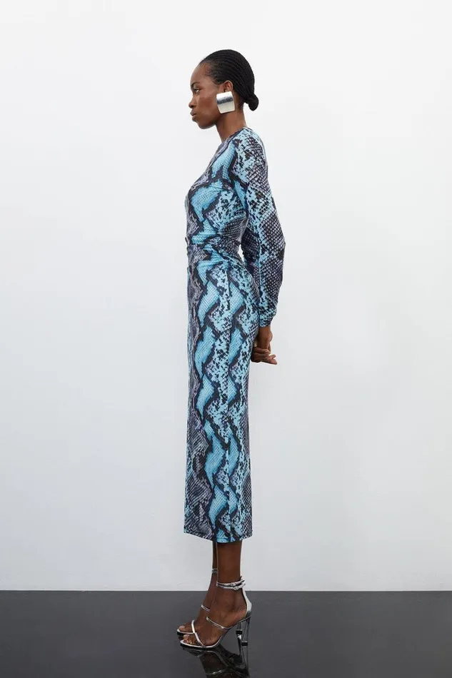 Dresses Women Karen Millen Petite Snake Print Mesh Jersey Maxi Dress Snake