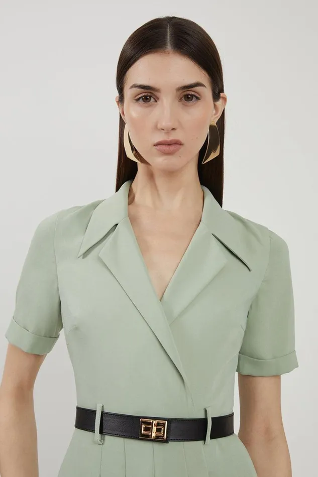 Dresses Women Karen Millen Petite Soft Tailored Belted Midaxi Shirt Dress Sage