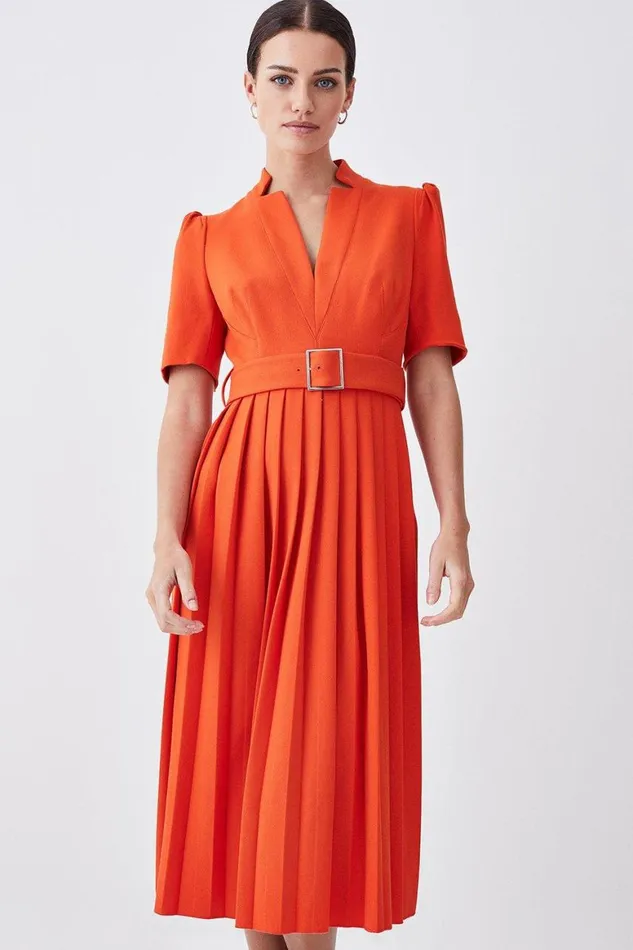 Dresses Women Karen Millen Petite Tailored Structured Crepe Forever Pleat Midi Dress Orange Dresses Women Karen Millen Petite Tailored Structured Crepe Forever Pleat Midi Dress Orange