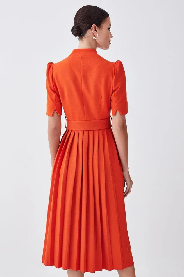 Dresses Women Karen Millen Petite Tailored Structured Crepe Forever Pleat Midi Dress Orange