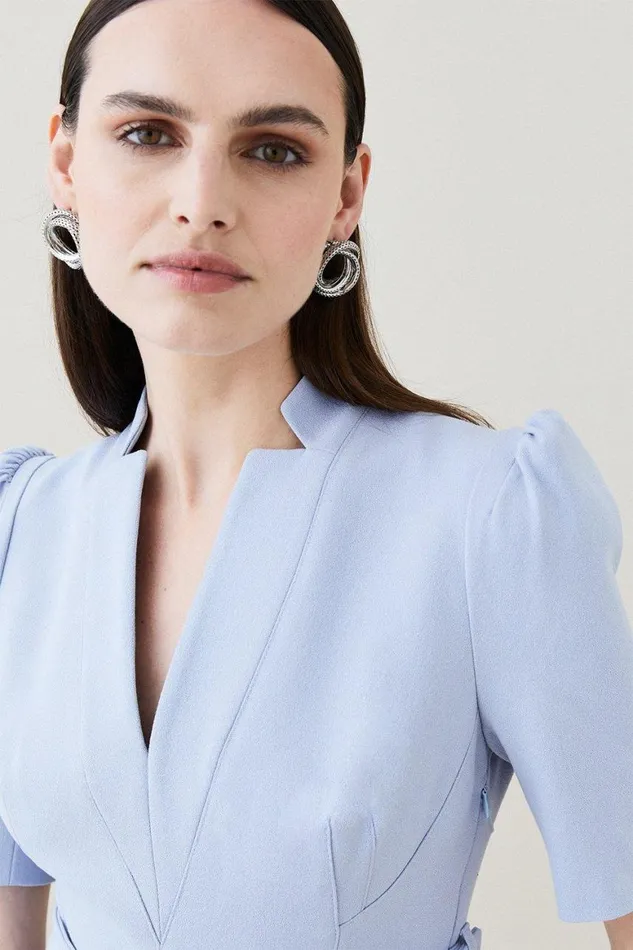 Dresses Women Karen Millen Petite Tailored Structured Crepe Forever Pleat Midi Dress Sky Blue