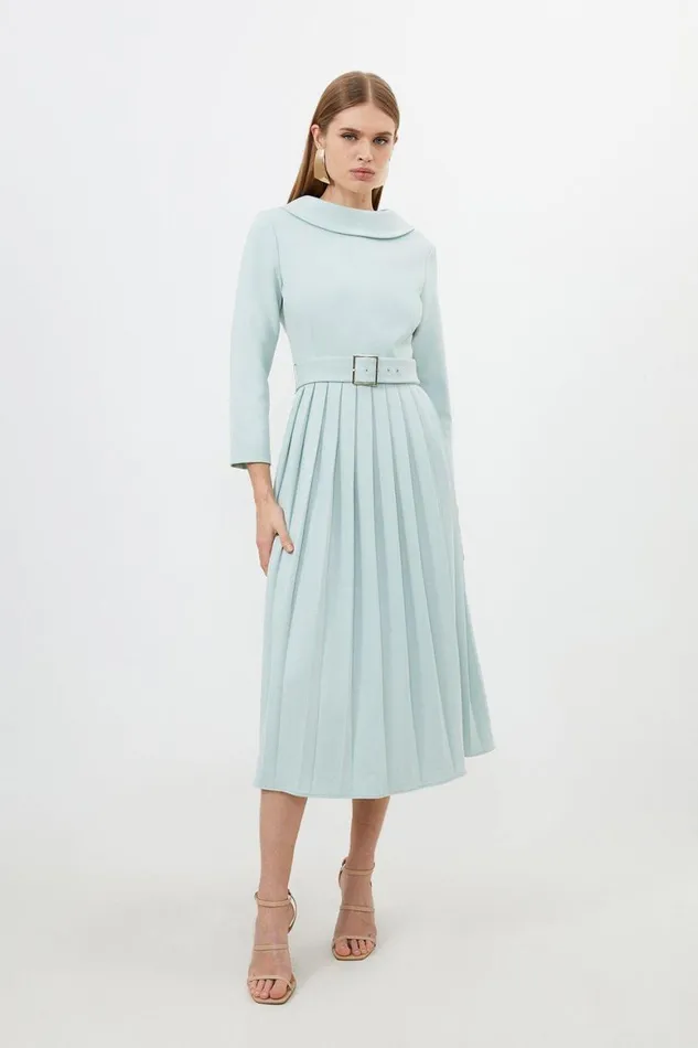 Dresses Women Karen Millen Petite Tailored Structured Crepe Pleated Midi Dress Sage Dresses Women Karen Millen Petite Tailored Structured Crepe Pleated Midi Dress Sage