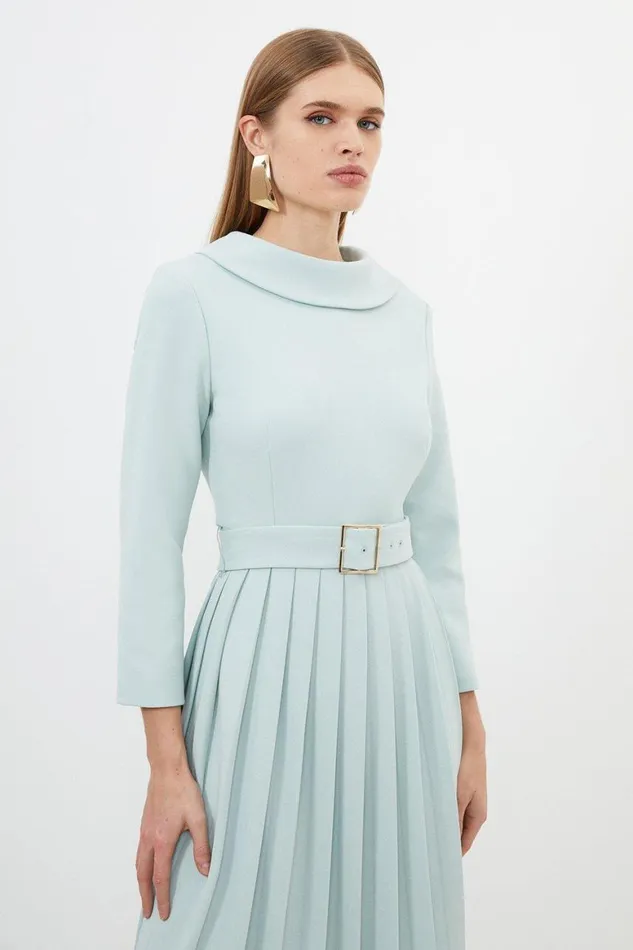 Dresses Women Karen Millen Petite Tailored Structured Crepe Pleated Midi Dress Sage