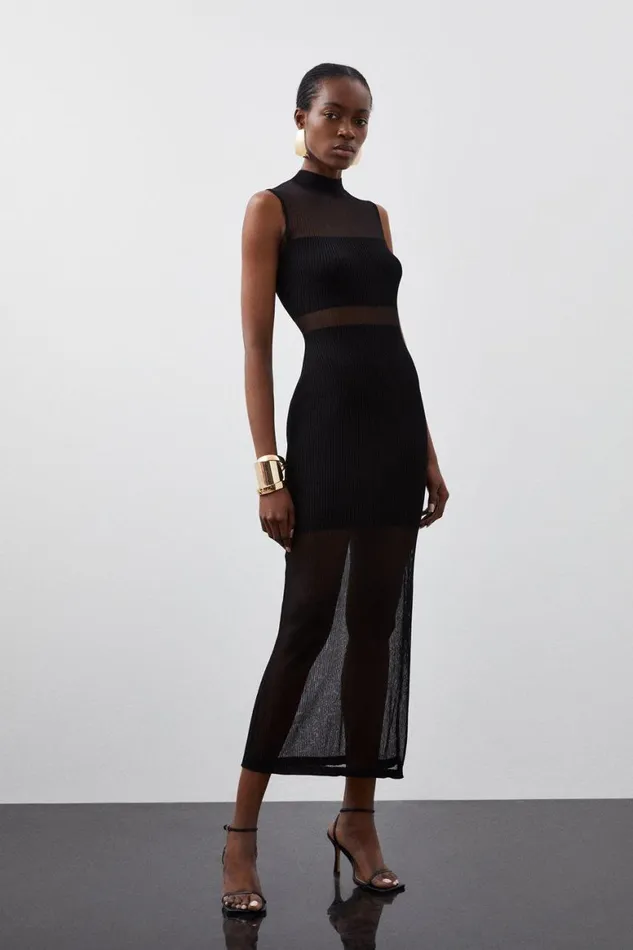 Dresses Women Karen Millen Petite Viscose Blend Sheer Knit Column Midaxi Dress Black Dresses Women Karen Millen Petite Viscose Blend Sheer Knit Column Midaxi Dress Black