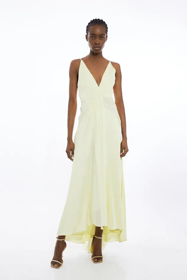 Dresses Women Karen Millen Petite Viscose Georgette Woven Maxi Dress Lemon