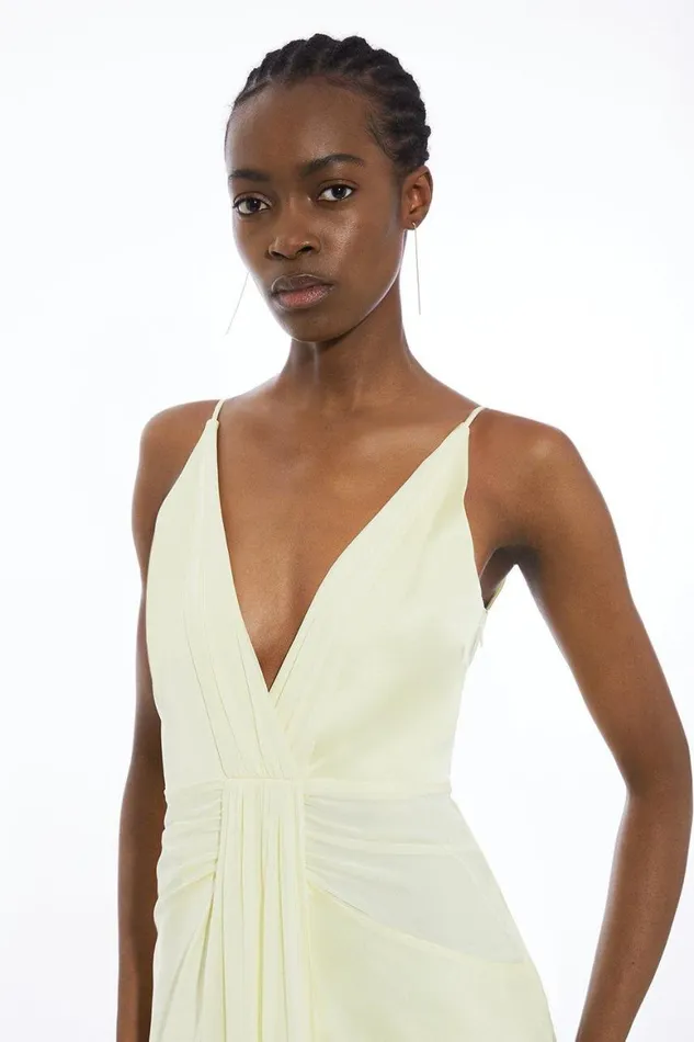 Dresses Women Karen Millen Petite Viscose Georgette Woven Maxi Dress Lemon