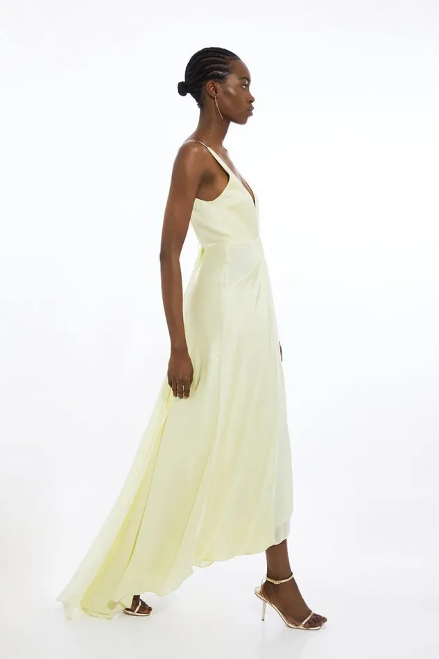 Dresses Women Karen Millen Petite Viscose Georgette Woven Maxi Dress Lemon